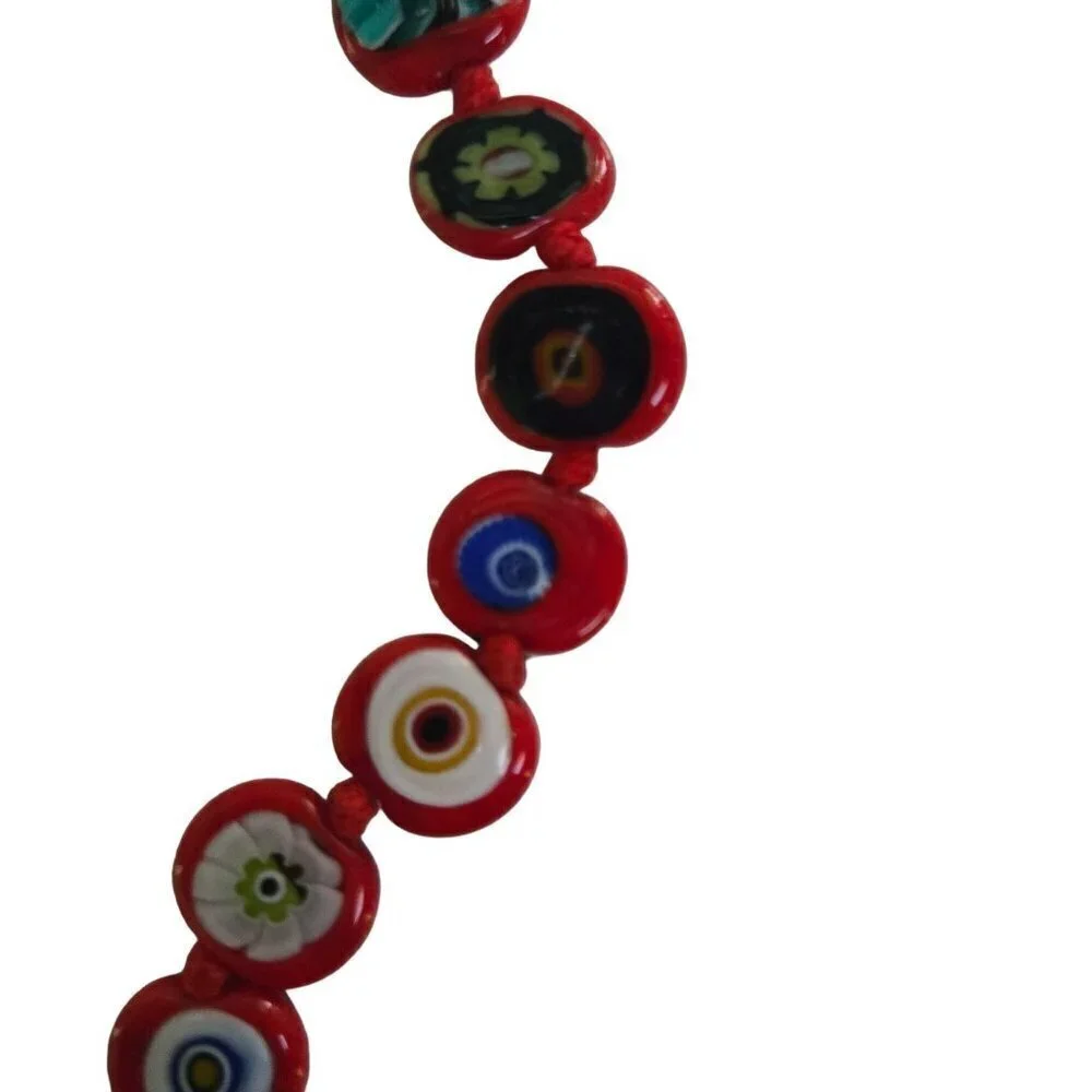 Vintage Venetian Glass Bread Necklace Knotted Made In Italy 16